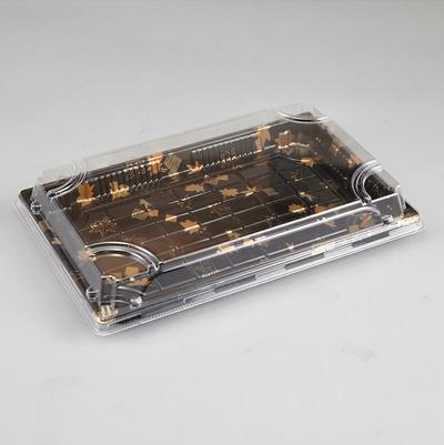 Recycled Black Base Durable Platter Cake Sushi Packing Container with Clear Lid